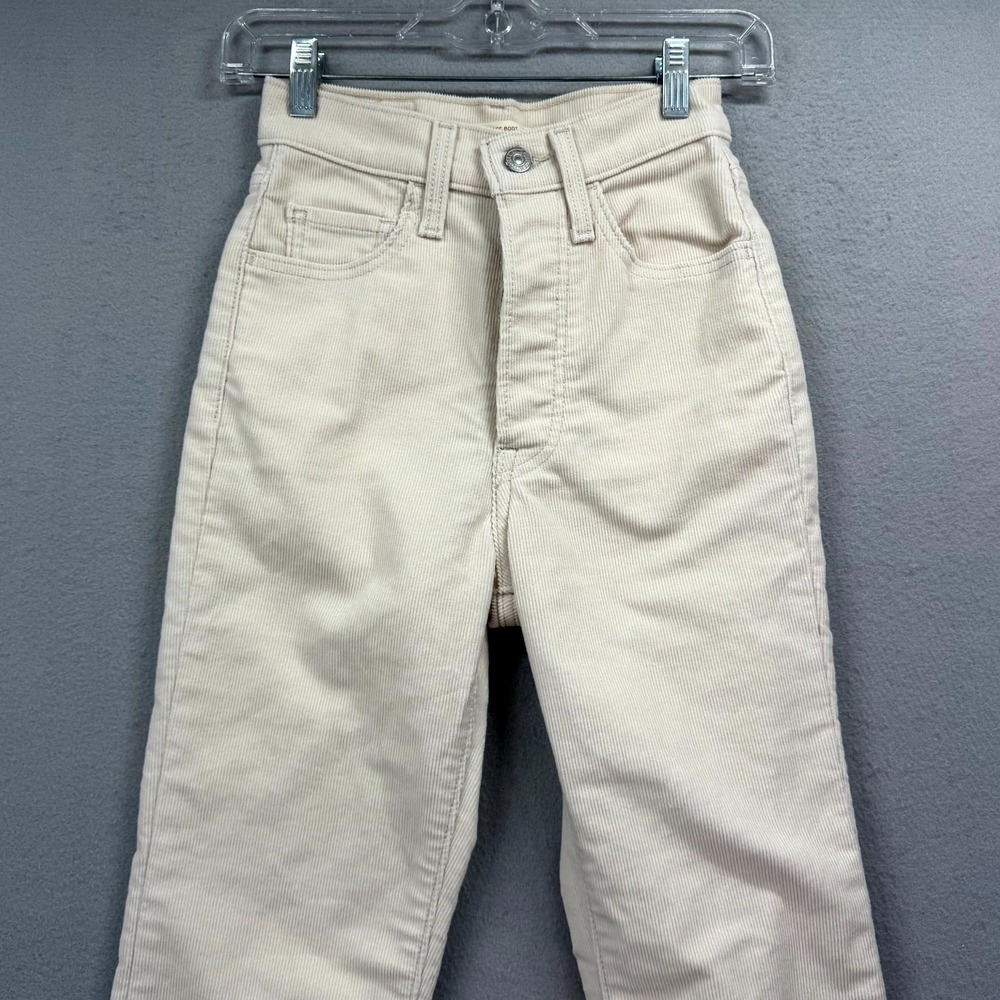 Levi's Ribcage Bootcut Pants Womens 25 Beige Corduroy Stretch Cords Button Fly - Picture 2 of 15